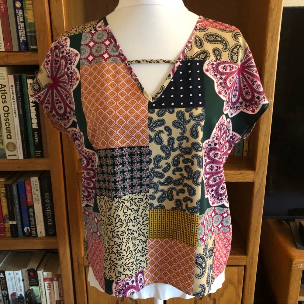 Like New SHEIN Colorful Patchwork V-Neck Blouse